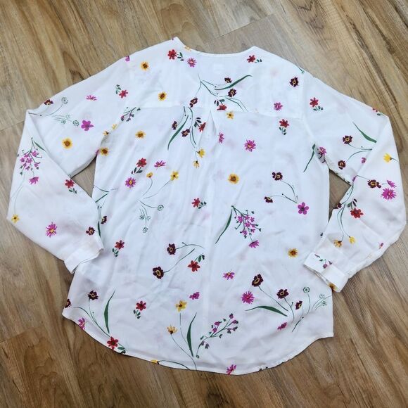 💜Gap Cream Floral Print Rayon Long Sleeve Top Medium - Picture 2 of 12